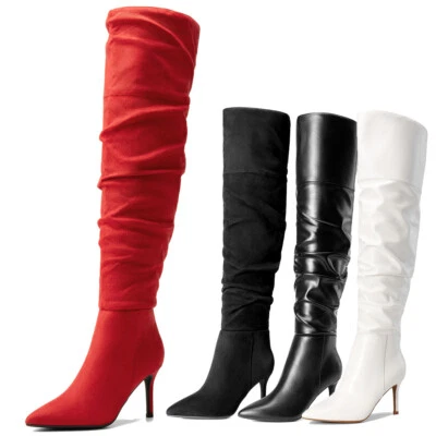 Mujeres Tacones Altos Sobre la Rodilla Botas Hasta el Muslo Punta Moda Fiesta Botas Foto 1 de 4