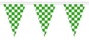 Green and White Chequered Check Polyester Bunting - 5m with 12 Flags - Picture 1 of 4