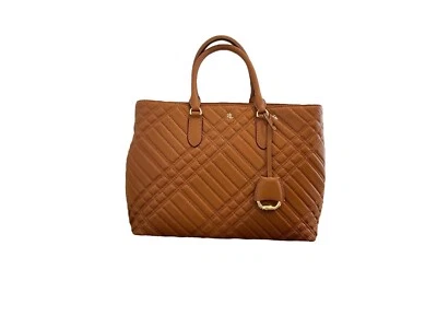 Lauren Ralph Lauren Large Plaid Quilted Leather Satchel Crossbody Bag Brown - Image 1 of 4