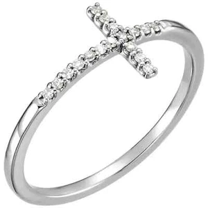 14K White Gold 17 Genuine Round White Diamond Sideways Cross Ring - Picture 1 of 2