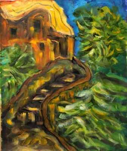 English Cottage Original Oil By F. DeTrolio - 17"x21" Framed (Prints Available) - Picture 1 of 8