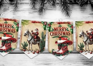 Navidad Western Bunting Decoración Colgante Vintage Navidad Decoración Rústica - Imagen 1 de 1