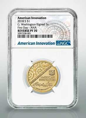 2018 S AMERICAN INNOVATION $1 NGC REVERSE PROOF PF70 First Day - ANA - Image 1 of 2