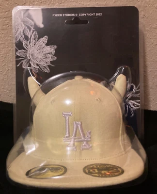 Ryder Studios horn fitted hat cap LA Dodgers 7 14 yellow MLB women men horned - Image 1 of 4