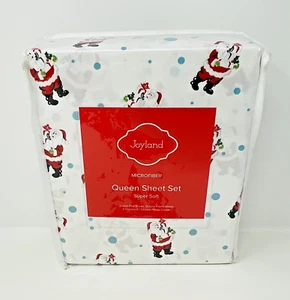 Joyland Queen Sheet Set (4 Piece) Microfiber Soft Holiday Santa Claus White NIP - Picture 1 of 12