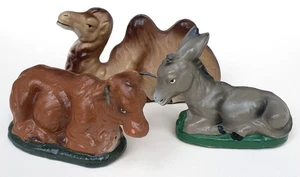 Krippenfiguren alt Kuh Esel Kamel Massefiguren handbemalt US-Zone Germany 1948 - Bild 1 von 5