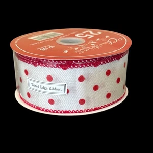 Red & White Wired Edge Polka Dot Ribbon 1.5" X 30 Ft Christmas Craft Decor - Picture 1 of 5