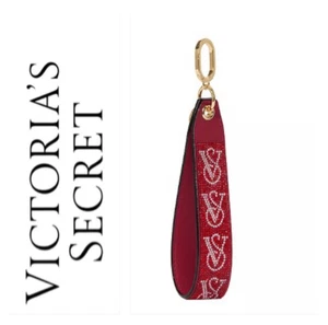 NWT Victoria's Secret Rhinestone Keychain Wristlet Strap Festive Red VS Logo - Picture 1 of 3
