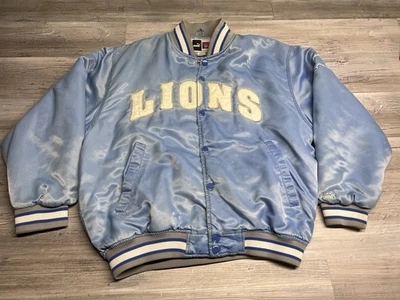 Vintage Detroit Lions 90s PUMA NFL Satin Bomber Jacket Spellout Logo Adult Sz M - Image 1 of 4