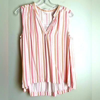 Blusa Top Caslon Sin Mangas Cuello en V Rayas Para Mujer Pequeña Rosa Marrón Informal Foto 1 de 4