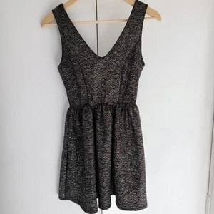 Metallic Cocktail Mini Dress Black Gold Textured Stretchy Empire waist - Picture 1 of 10