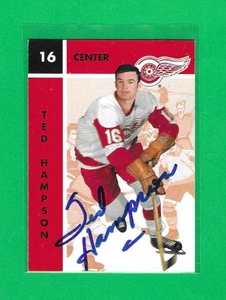 CARTOLINA AUTOGRAFA TED HAMPSON 1995-96 PARKHURST '66-67 DETROIT RED WINGS - Foto 1 di 1