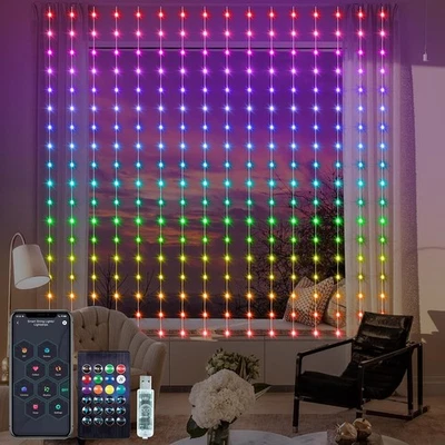 XIIW Catene Luminose LED Smart Tenda Luminosa Luci di Natale Fai da Te USB/Spina RGB