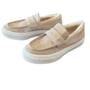 J Slides Metallic Suede Platform Penny Loafers Shearling Lined Slip On NEW 8 - Picture 1 of 12