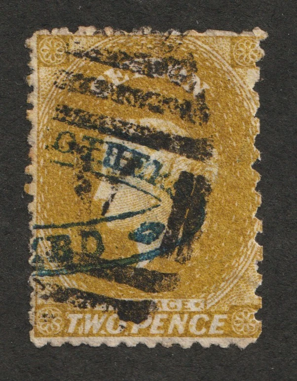 1863-67 Ceylon Sc# 49 - Two Pence, Olive, Queen Victoria. Used Cv$275.00 - Image 1 of 1