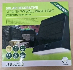 (QQQ) Luceco Solar Stealth 7w Wall Wash Light w.PIR, 3K Warm White, New - Picture 1 of 3