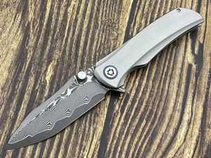 SixLeaf Folding Knife RWL34+VG10 Blade Titanium Handle Camping Knife SL-86-Gray - Picture 1 of 11