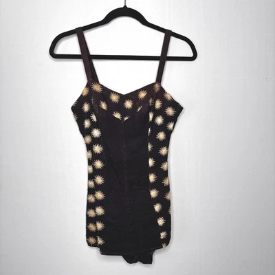 Traje de baño de tela vintage de los años 40 de una pieza bordado floral Sunburst Pin Up Foto 1 de 4