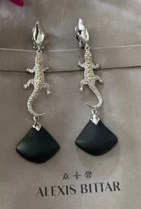 100% Authentic Alexis Bittar Black Lucite Crystal Lizard Clip On Earrings $395 - Picture 1 of 15
