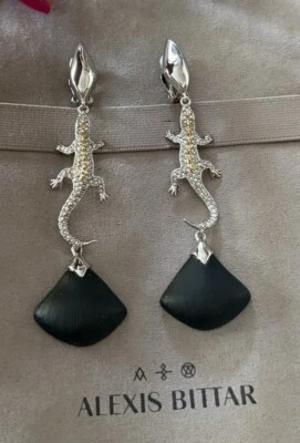 100% Authentic Alexis Bittar Black Lucite Crystal Lizard Clip On Earrings $395 - Image 1 of 4