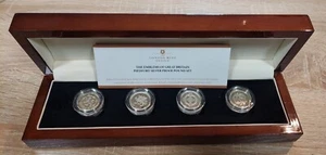 1994-1997 Reino Unido emblemas nacionales una libra Piedfort plata prueba cuatro monedas juego estuche - Imagen 1 de 4