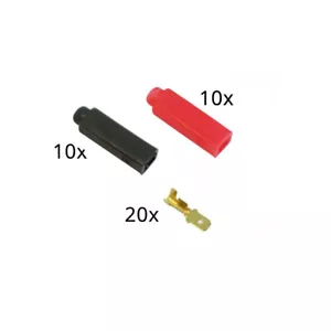 20x terminali faston maschio 2,8 x 0,5mm + 10 cappucci rossi + 10 neri - Imagen 1 de 1