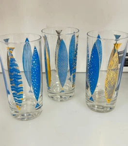Fred Press signierte Mid Century blaue Fischgläser (3er Set) - Bild 1 von 5