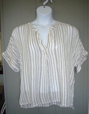 Studio West White With Black Stripes Blouse Size Extra Large 100% Viscose Foto 1 de 4