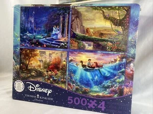 Ceaco 4 Thomas Kinkade Disney Puzzles Cinderella Mermaid Lion Mickey Minnie - Picture 1 of 9