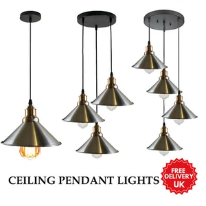 Lampadario a sospensione lampada da soffitto vintage metallo industriale paralume da appendere UK - Foto 1 di 29