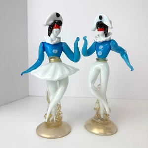Murano Venetian Glass Figurines Blue Clear Romantic Dancers 10in tall Gold Base - Picture 1 of 22