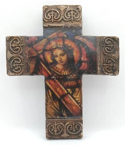 Decorative Ornate Hand Cast Stone Cross Wall Hanging Sharon Kurtz 07 - Picture 1 of 6