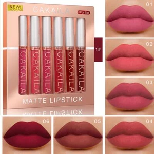 Set rossetto trucco 6 pezzi liquido velluto opaco lucido labbra sexy rosso rossetto nudo - Foto 1 di 17