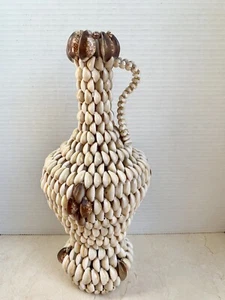 Vintage Folk Art Cowry Puka Sea Shell Art Sculpture Vase Coastal 13.5” - Read - Picture 1 of 11