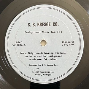 S.S. KRESGE CO. K-Mart Background Music No. 184 Muzak Promo Mono VC 1026 RARE LP - Picture 1 of 5