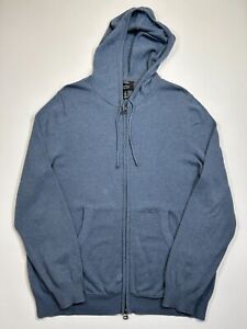 Nordstrom Sweater Mens Medium Blue Full Zip Cashmere Cotton Cardigan Hooded Knit