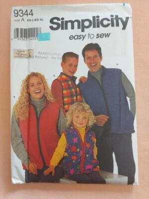 Simplicity 9344 Unisex Child/Men/Women Vest Pattern Size XS-XL - Image 1 of 2