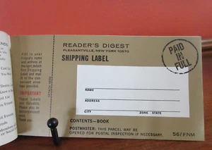 Vintage Unused READER'S DIGEST FREE BOOK OFFER Shipping Labels 6 3/4" x 3 1/2" - Picture 1 of 5