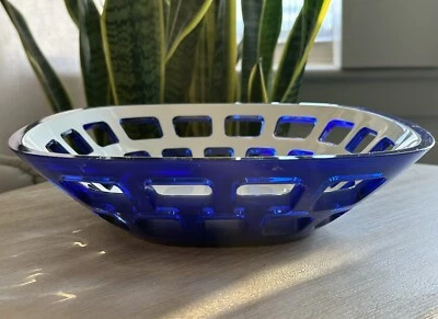 "Cesta de pan Guzzini Mid Century azul cobalto blanco Italia 9,5"" melamina MCM" Foto 1 de 4