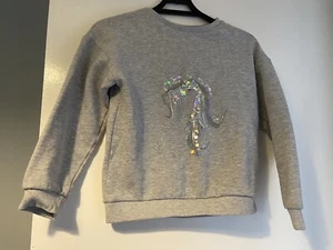 Girls 7-8 Years M &Co Sweatshirt Grey Sequins Unicorn Cotton Poly Viscose - Picture 1 of 3