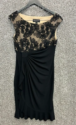 Vestido de fiesta negro conectado pequeño vestido negro encaje superpuesto drapeado para mujer 8P Foto 1 de 4