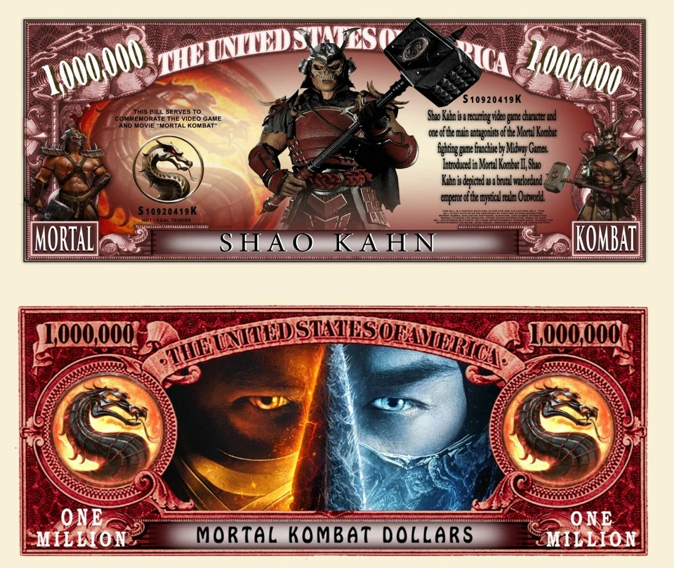 MORTAL KOMBAT / SHAO KAHN ! BILLET MILLION DOLLAR US! Khan Jeu Video Film Fandom