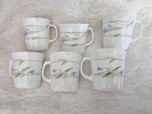 (Set Of 6) Corning Floral Cups Mugs Coffee & Tea USA White 4'' Tall Vintage - Picture 1 of 8
