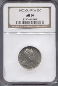 Moneda de plata canadiense de 25¢ NGC AU50 1902 - Imagen 1 de 2
