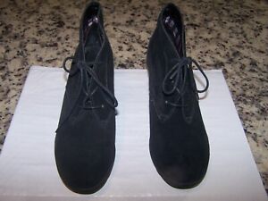 Black Kahlua White Mountain Leather Suede Wedge Ankle Boots Size 8 1/2