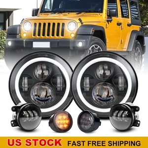 Combo 7'' LED Halo Headlights Fog Lights Turn Signal For Jeep Wrangler JK 07-18 - Bild 1 von 15