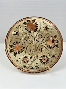 Vintage Hand Etched Floral Design Copper Decorative Wall 8" in Diameter - Picture 1 of 9
