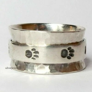 Solid 925 Sterling Silver Paw Print Spinner Ring Handmade Jewelry GS8477 - Picture 1 of 5