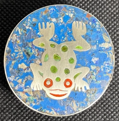 Caixa de pílulas vintage mexicana prata esterlina incrustada design sapo Taxco - Imagem 1 de 4