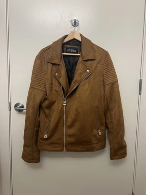 Chaqueta de moto de gamuza sintética GUESS marrón para hombre talla S - elegante aspecto de moto Foto 1 de 4